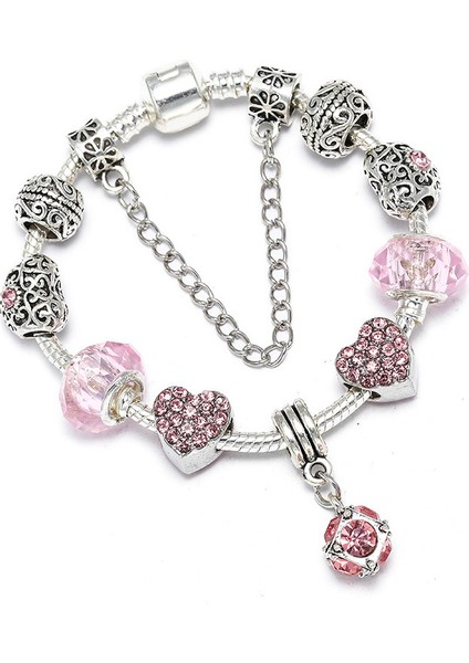 19CM Tarzı C09 Boosbiy Moda Gümüş Kaplama Kalp Boncuklu Charm Bilezik Kadınlar Için Dıy Kristal Boncuklar ile Uyumlu Bileklik Takı (Yurt Dışından)