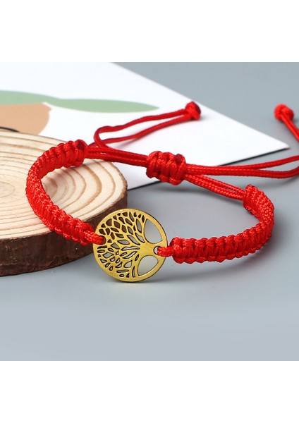 Kırmızı Küçük Altın Ağacın Hayatı Bileklik El Yapımı Iplik Tibetli Budist Şans Bilezikleri Kadınlar ve Erkekler Iyileşme Reiki Bilek Takıları (Yurt Dışından)