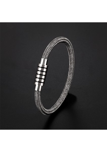 23CM Tarzı TZ-1081 Yeni Moda Örme Çelik Tel Bilezik Manyetik Toka Basit Tarz Punk Bileklik Erkek Paslanmaz Çelik Bilezik Tercih Edilen Hediye (Yurt Dışından)