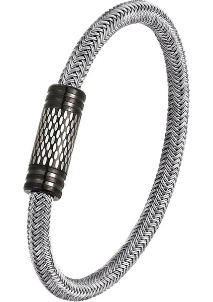 23CM Tarzı TZ-1081 Yeni Moda Örme Çelik Tel Bilezik Manyetik Toka Basit Tarz Punk Bileklik Erkek Paslanmaz Çelik Bilezik Tercih Edilen Hediye (Yurt Dışından)