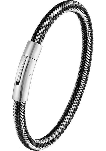 21CM Tarzı TZ-420 Yeni Moda Örme Çelik Tel Bilezik Manyetik Toka Basit Tarz Punk Bileklik Erkek Paslanmaz Çelik Bilezik Tercih Edilen Hediye (Yurt Dışından)