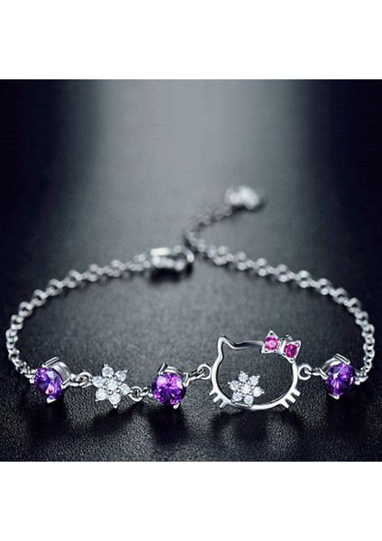 Mor Kedili Bileklik Kadınlar Için Zirkonyum Kt Bilezik Takı Sevimli Basit Japon Sevgililer Günü Hediyesi 14 Şubat (Yurt Dışından)