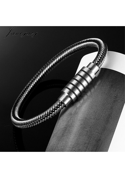 18CM Tarzı Tz-83 Yeni Punk Siyah ve Beyaz Örme Çelik Tel Bileklik Manyetik Toka Basit Tarz Moda Bilezik Erkek Paslanmaz Çelik Bilezik (Yurt Dışından)
