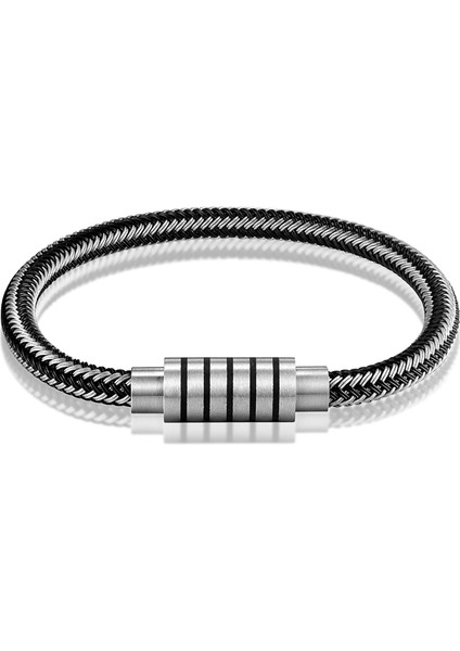 18CM Tarzı Tz-83 Yeni Punk Siyah ve Beyaz Örme Çelik Tel Bileklik Manyetik Toka Basit Tarz Moda Bilezik Erkek Paslanmaz Çelik Bilezik (Yurt Dışından)