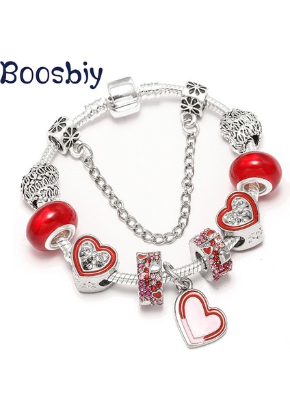 18CM Tarzı C11 Boosbiy Moda Gümüş Kaplama Kalp Boncuklu Charm Bilezik Kadınlar Için Dıy Kristal Boncuklar ile Uyumlu Bileklik Takı (Yurt Dışından) fiyatları