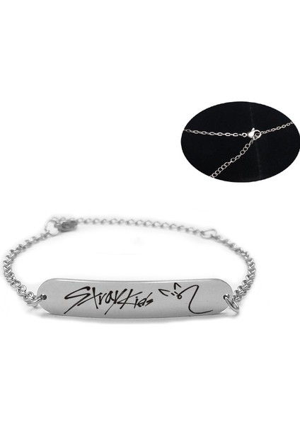 No.8 Boyutu Stainless Çelik Bileklik Stray Kids Üye Imza Mektup Gümüş Renk Zincir Bilezikler Kadın Erkek Takı Aksesuarları (Yurt Dışından)