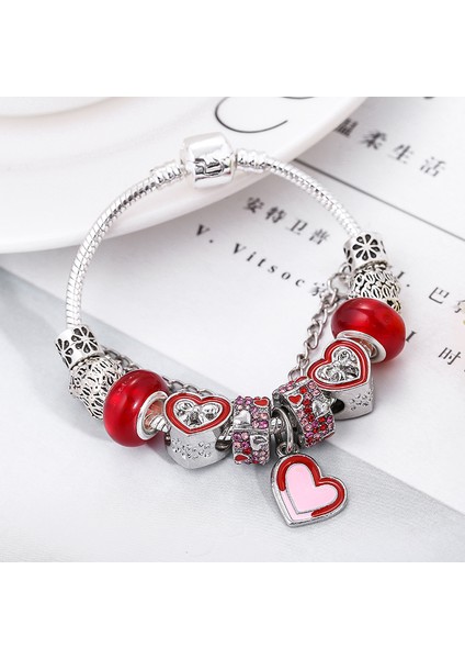 21CM Tarzı C37 Boosbiy Moda Gümüş Kaplama Kalp Boncuklu Charm Bilezik Kadınlar Için Dıy Kristal Boncuklar ile Uyumlu Bileklik Takı (Yurt Dışından) indirimleri