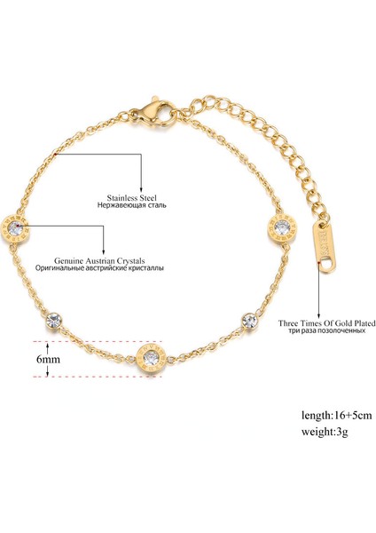 Altın Jeemango Klasik Roma Rakamlı Kübik Zirkonyum Zincir ve Bağlantı Bilezik Takı Titanyum Çelik Şarm Bileklik Kadınlar Için (Yurt Dışından) fırsatları