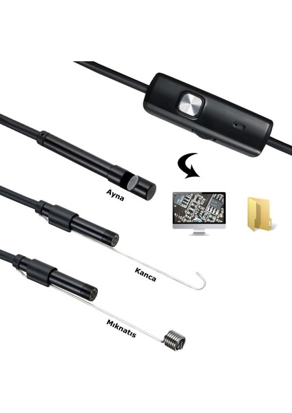 Endoskop 3 In 1 Yılan Kamera Usb Micro Usb Type-C 2m Sert Kablo