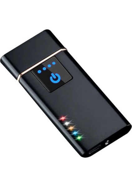 Elektronik Şarj Edilebilir Alevsiz USB Dokunmatik Siyah Çakmak - Kutulu