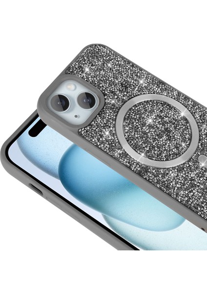 iPhone 14 Kılıf Pırlanta Tasarımlı M-Safe Şarj Özellikli Mozaik Silikon Kılıf modelleri
