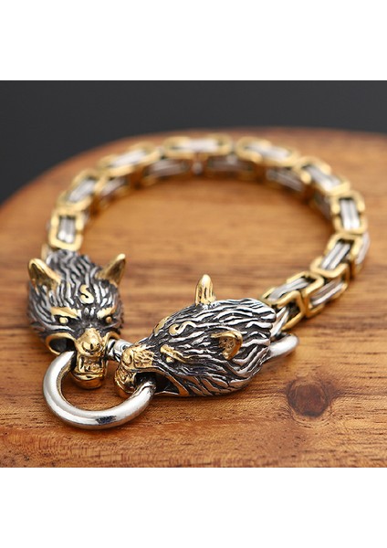21CM Tarzı Altın Norse Viking Kurt Kafası Bileklik Erkekler Asla Solmaz Paslanmaz Çelik Altın Kare Kral Zincir Bilezik Sokak Kültürü Aksesuarları Takı (Yurt Dışından) fiyatları