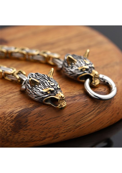 21CM Tarzı Altın Norse Viking Kurt Kafası Bileklik Erkekler Asla Solmaz Paslanmaz Çelik Altın Kare Kral Zincir Bilezik Sokak Kültürü Aksesuarları Takı (Yurt Dışından) modelleri