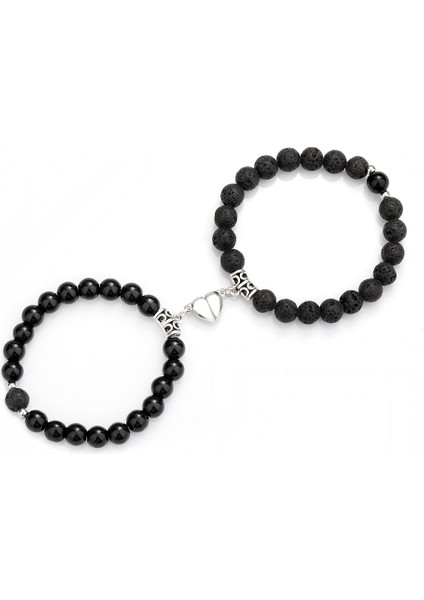 No.2 Boyutu Manyetik Bileklik Çift Vintage Eşleşen Taş Mesafe Eşleşmiş Bilezik Sevgililer Takı Sevgililer Günü Hediyesi (Yurt Dışından)