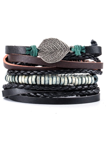 Ayarlanabilir Stil A18 Bohem Tarzı Türk Gözü Çapa Sonsuzluk Şans Deri Bileklik Seti - Erkek ve Kadınlar Için Vintage Örgü Örgülü Pulseras Moda Je (Yurt Dışından)