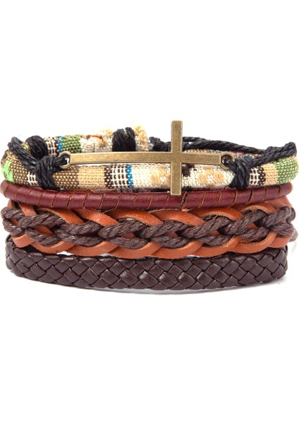 Ayarlanabilir Stil A18 Bohem Tarzı Türk Gözü Çapa Sonsuzluk Şans Deri Bileklik Seti - Erkek ve Kadınlar Için Vintage Örgü Örgülü Pulseras Moda Je (Yurt Dışından)