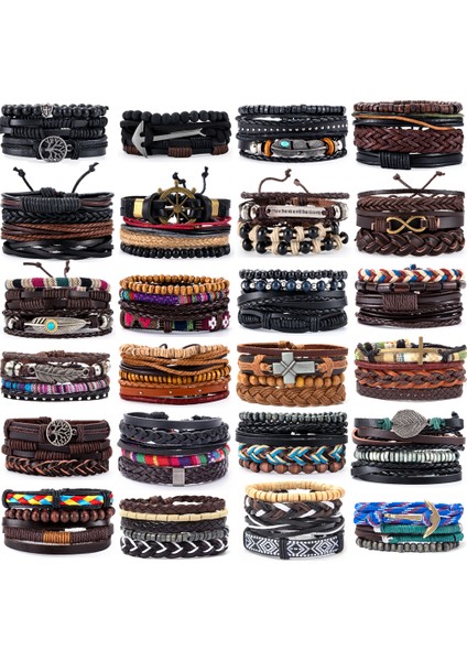 Ayarlanabilir Stil A18 Bohem Tarzı Türk Gözü Çapa Sonsuzluk Şans Deri Bileklik Seti - Erkek ve Kadınlar Için Vintage Örgü Örgülü Pulseras Moda Je (Yurt Dışından)