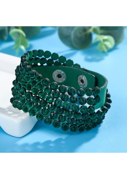 Yeşil Bilezikler Hocole Kristal Bileklik Taş Deri Bilezikler ve Bilezikler Sarma Çok Katmanlı Bilezikler Kadınlar Için Pulseras Mujer Moda Takı (Yurt Dışından)