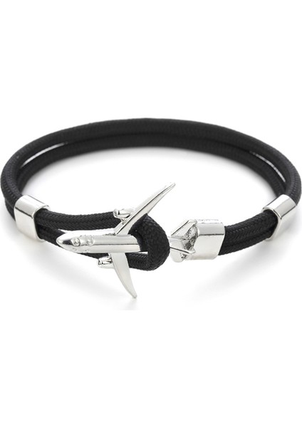 19CM Tarzı Fs-05 20 Renk Moda Gümüş Çapa Bilezik Erkek Kadın Şanslı Halat Zinciri Çift Bileklik Metal Uçak Deri Kanca Homme Takı (Yurt Dışından)