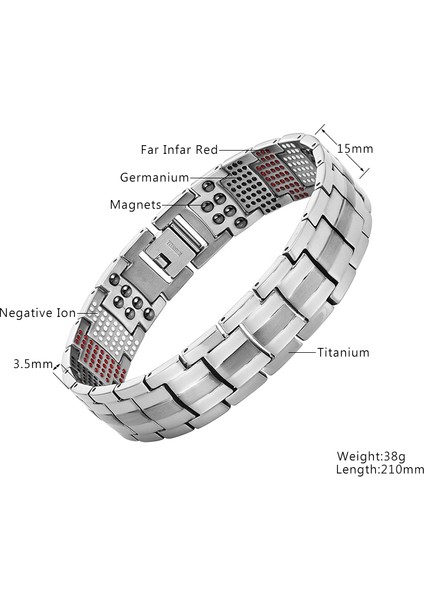 21CM Tarzı MBT029G Aracı Ekleyin Vivari Erkek Sağlığı Manyetik Bilezik Gümüş Kaplama Saf Titanyum Bileklik Manyetik Iyon Germanium Uzak Kızılötesi Bilezik (Yurt Dışından) modelleri
