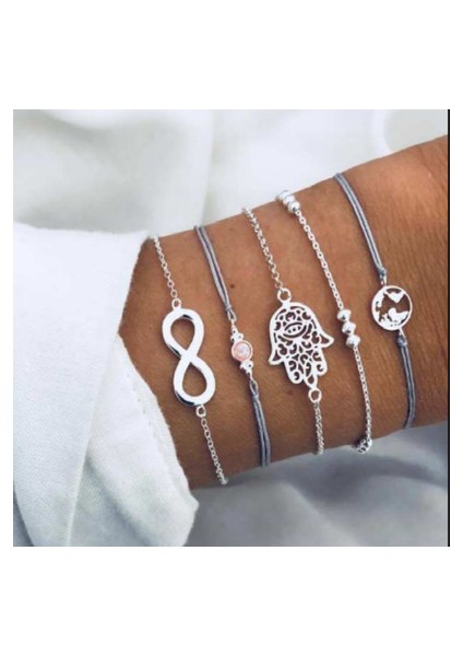 Avuç Içi Dıezı Bohem El Yapımı Örgü Kalp Uzun Püsküllü Bilezik Setleri Kadın Yeni Gri Halat Zincir Bileklik Takılar Noel Hediyesi (Yurt Dışından)