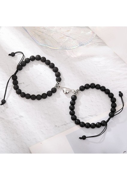 No.5 Boyutu Manyetik Bileklik Çift Vintage Eşleşen Taş Mesafe Eşleşmiş Bilezik Sevgililer Takı Sevgililer Günü Hediyesi (Yurt Dışından)