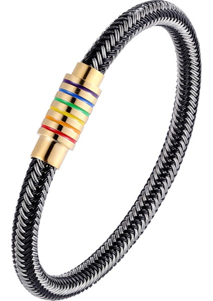 22CM Tarzı TZ-1081 Yeni Moda Örme Çelik Tel Bilezik Manyetik Toka Basit Tarz Punk Bileklik Erkek Paslanmaz Çelik Bilezik Tercih Edilen Hediye (Yurt Dışından)