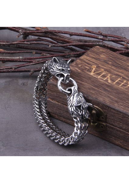 21CM Tarzı Stil 3 Solmayan Kaya Viking Kurt Şans Bileklik Erkek Paslanmaz Çelik Örgü Zincir Altın Kurt Punk Bilezik Mot Bisikletçi Takı (Yurt Dışından)
