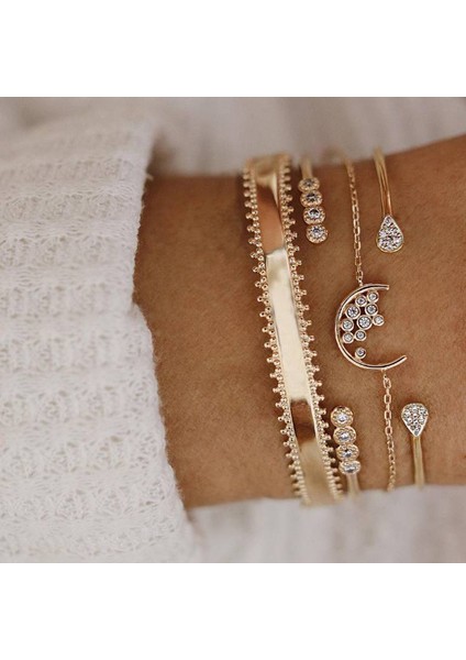 B00116 Modyle Yeni Bohem Siyah Halat Zincir Bileklik Seti Kadınlar Için Uçak Kabuk Ay Kalp Kristal Şanslı Bilezik Boho Takı (Yurt Dışından)