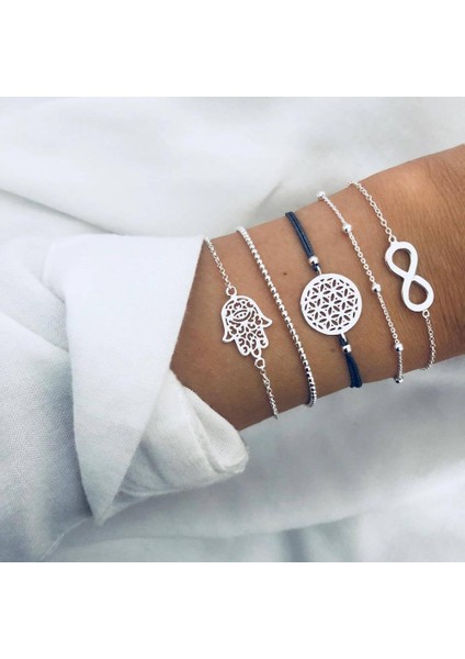 NO.83137 Beden Modyle Yeni Bohem Siyah Halat Zincir Bileklik Seti Kadınlar Için Uçak Kabuk Ay Kalp Kristal Şanslı Bilezik Boho Takı (Yurt Dışından)