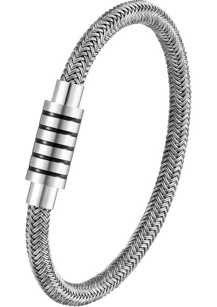 18CM Tarzı Tz-62 Yeni Moda Örme Çelik Tel Bilezik Manyetik Toka Basit Tarz Punk Bileklik Erkek Paslanmaz Çelik Bilezik Tercih Edilen Hediye (Yurt Dışından)
