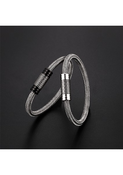 18CM Tarzı Tz-62 Yeni Moda Örme Çelik Tel Bilezik Manyetik Toka Basit Tarz Punk Bileklik Erkek Paslanmaz Çelik Bilezik Tercih Edilen Hediye (Yurt Dışından)