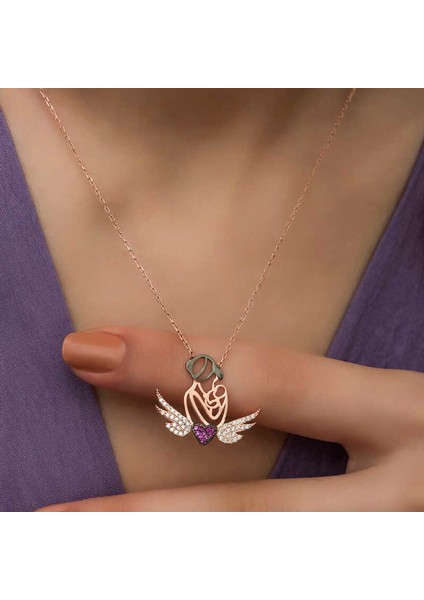 Gümüş Rose Kalpli Anne ve Çocuk Kolye modelleri