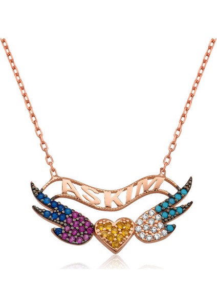 Gümüş Kanatlı Kalp Bayan Kolye