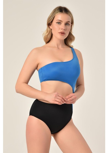 Aquaviva Kadın Siyah - Mavi Tek Omuz Mayo