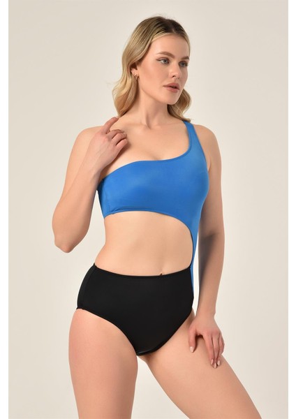 Aquaviva Kadın Siyah - Mavi Tek Omuz Mayo modelleri