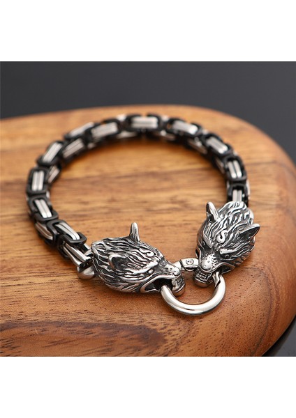 21CM Tarzı Çelik Siyah Norse Viking Kurt Kafası Bileklik Erkekler Asla Solmaz Paslanmaz Çelik Altın Kare Kral Zincir Bilezik Sokak Kültürü Aksesuarları Takı (Yurt Dışından) indirimleri
