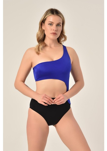 Aquaviva Kadın Siyah - Saks Tek Omuz Mayo