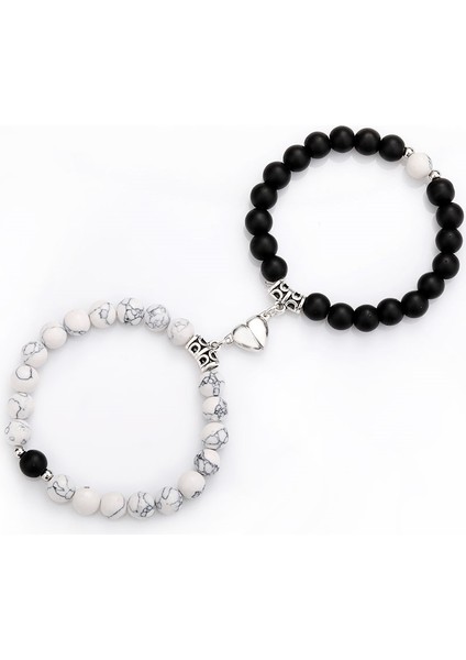 No.1 Boyutu Manyetik Bileklik Çift Vintage Eşleşen Taş Mesafe Eşleşmiş Bilezik Sevgililer Takı Sevgililer Günü Hediyesi (Yurt Dışından)