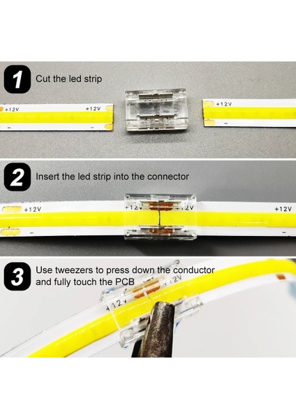 4 Adet Şeffaf Düz Taraflı Bağlantı Şerit LED Cob Konnektörleri Kapak Konnektör 2pin 8mm LED Işıklar Lehimsiz