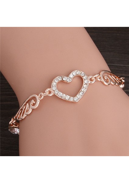 SL377 Lüks Kristal Kalp Şans Bilezikleri ve Bilezikler Altın Rengi Bilezikler Kadınlar Için Mücevher Pulseira Feminina Bilezik Takı (Yurt Dışından)