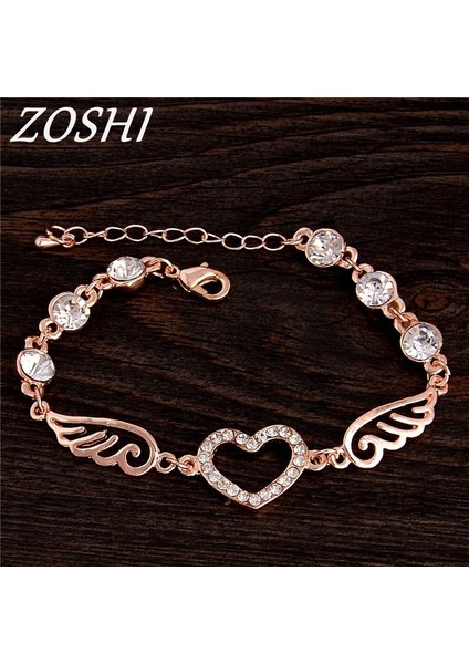 SL377 Lüks Kristal Kalp Şans Bilezikleri ve Bilezikler Altın Rengi Bilezikler Kadınlar Için Mücevher Pulseira Feminina Bilezik Takı (Yurt Dışından)