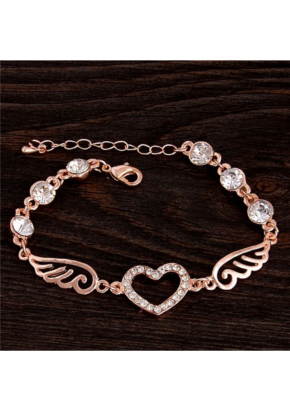 SL377 Lüks Kristal Kalp Şans Bilezikleri ve Bilezikler Altın Rengi Bilezikler Kadınlar Için Mücevher Pulseira Feminina Bilezik Takı (Yurt Dışından)