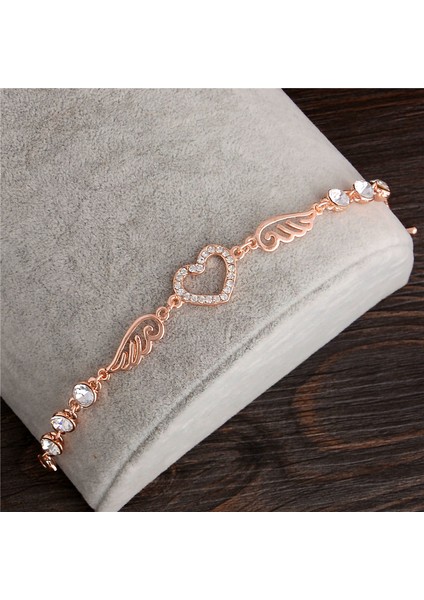 SL377 Lüks Kristal Kalp Şans Bilezikleri ve Bilezikler Altın Rengi Bilezikler Kadınlar Için Mücevher Pulseira Feminina Bilezik Takı (Yurt Dışından)