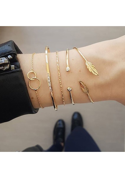 B00126 Vagzeb Punk Altın Renk Kalın Zincir Bilezik Seti Kadınlar Retro Geometrik Metal Örgü Zincir Bilezik Moda Takı (Yurt Dışından)