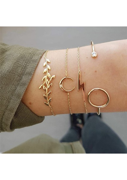 NO.83410 Beden Vagzeb Punk Altın Renk Kalın Zincir Bilezik Seti Kadınlar Retro Geometrik Metal Örgü Zincir Bilezik Moda Takı (Yurt Dışından)