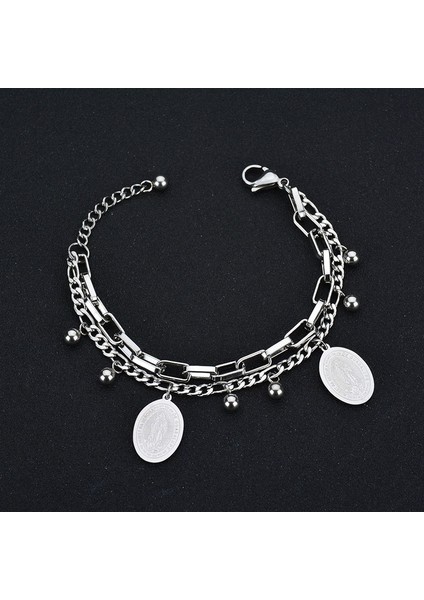 Bir Çelik Yüksek Kaliteli Paslanmaz Çelik Kadın Kolye Bilezik Trendy Yuvarlak Inci Çok Katmanlı Zincir Charm Pulseras Doğum Günü Hediyesi (Yurt Dışından)