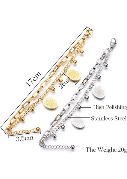 Bir Çelik Yüksek Kaliteli Paslanmaz Çelik Kadın Kolye Bilezik Trendy Yuvarlak Inci Çok Katmanlı Zincir Charm Pulseras Doğum Günü Hediyesi (Yurt Dışından)