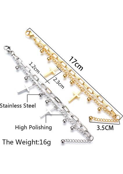 Bir Çelik Yüksek Kaliteli Paslanmaz Çelik Kadın Kolye Bilezik Trendy Yuvarlak Inci Çok Katmanlı Zincir Charm Pulseras Doğum Günü Hediyesi (Yurt Dışından)