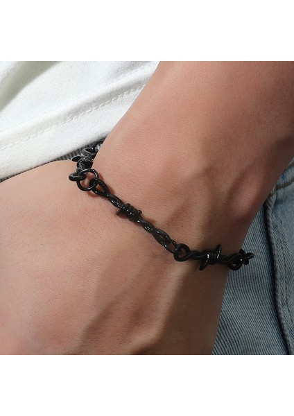 25CM Tarzı Siyah Gotik Punk Gümüş Tel Dikenli Bilezik Tel Dikenli Brambles Zincir Bilezik Moda Takılar Rock Gece Kulübü Unisex (Yurt Dışından) modelleri